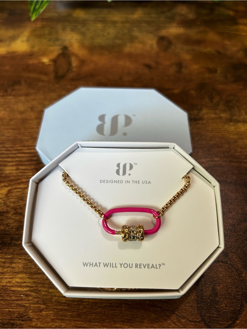 Bomb Party OG “The Romy Necklace” Pink Enamel & Gold Carabiner